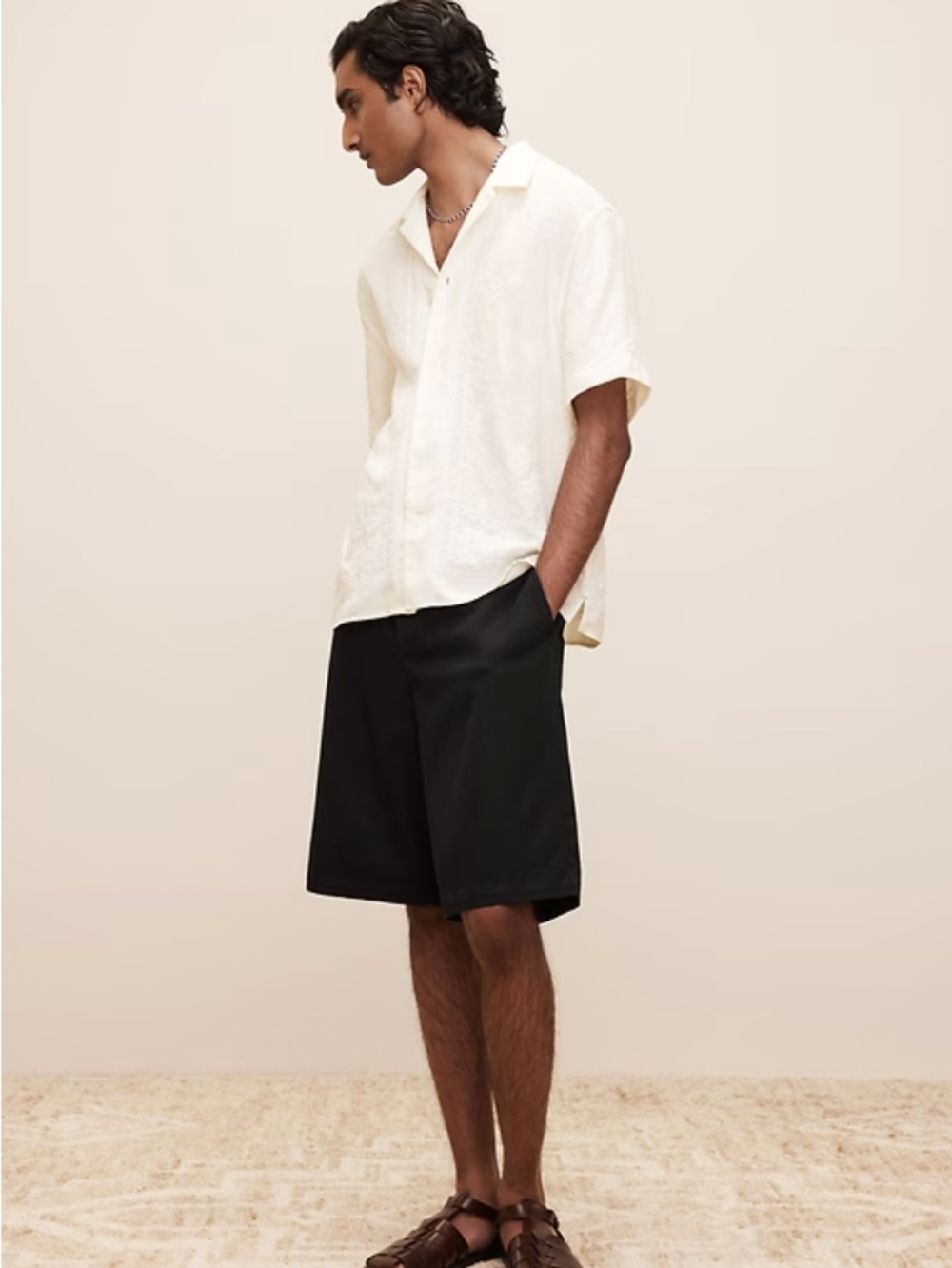 Banana Republic Black white lotus loose italian bermuda chino shorts
